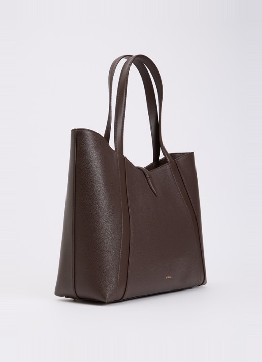 FURLA Goccia L schoudertas van kalfsleer met logo - achterkant donkerbruin