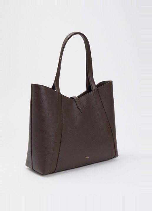 FURLA Goccia L schoudertas van kalfsleer met logo - achterkant 2 donkerbruin