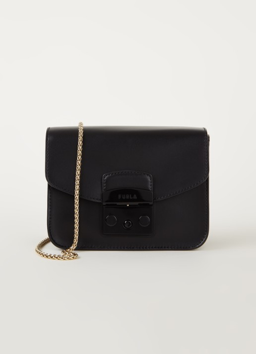FURLA Metropolis Mini crossbodytas van leer - voorkant zwart