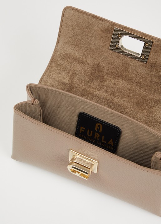 FURLA Mini handtas van leer met afneembare schouderriem - detail donkerbeige