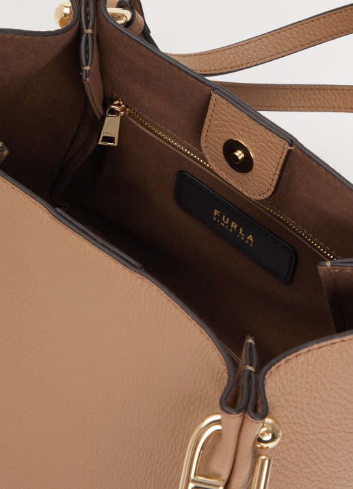 FURLA Nuvola M schoudertas van leer met verstelbare schouderriem - detail 2 donkerbeige