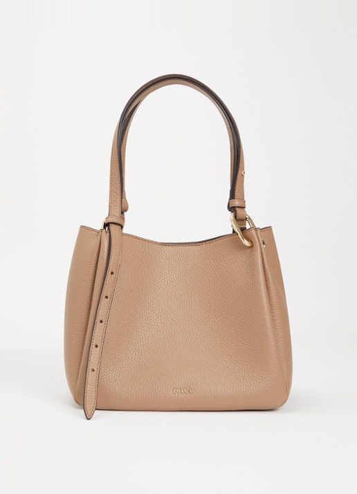 FURLA Nuvola M schoudertas van leer met verstelbare schouderriem - voorkant 5 donkerbeige