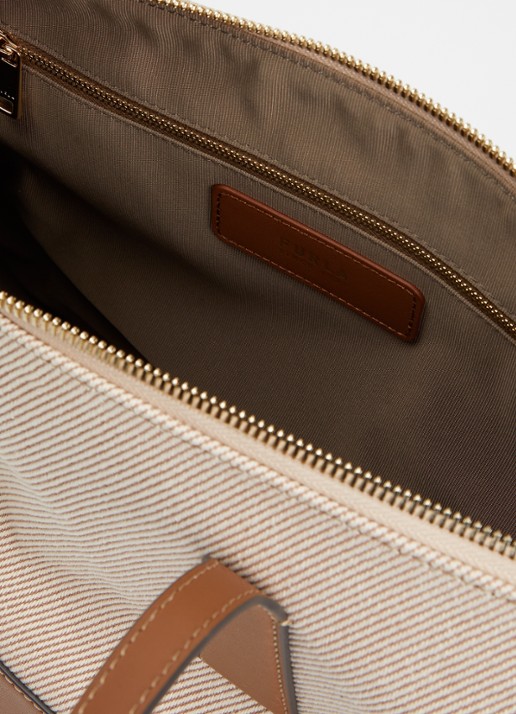 FURLA Olivia L schoudertas met details van leer - detail 3 cognac