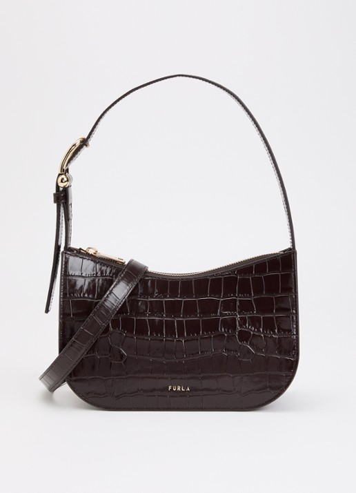 FURLA Sara S schoudertas van leer met crocostructuur en verstelbare schouderriem