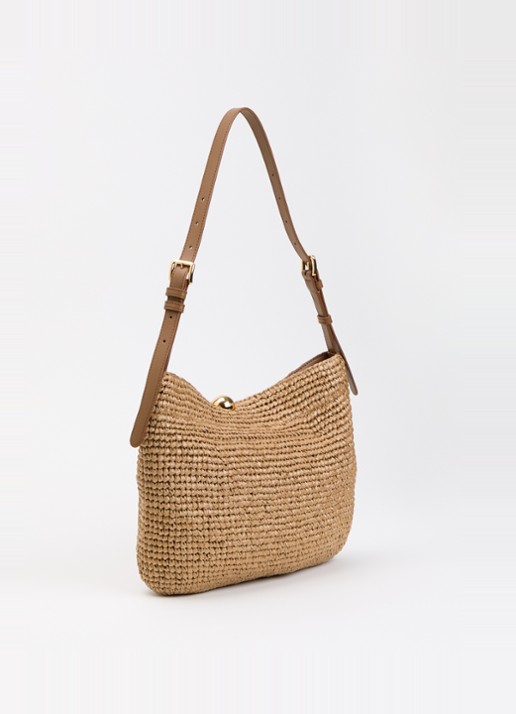 FURLA Sfera L schoudertas met gevlochten details en verstelbare schouderriem - achterkant 2 donkerbeige