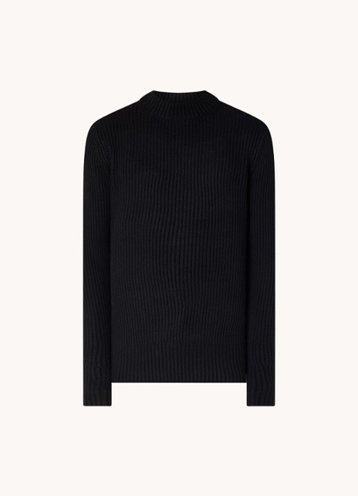 G-Star RAW Ribgebreide trui in wolblend  - voorkant 3 zwart