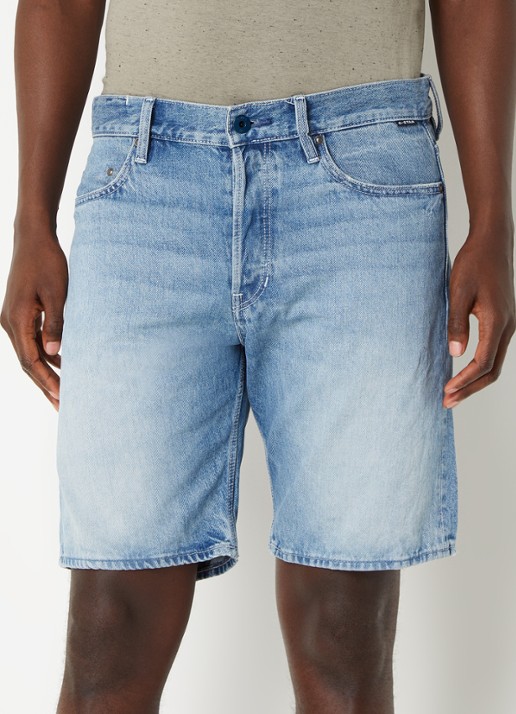 G-Star RAW Valiant straight legkorte broek van denim met lichte wassing - detail 2 donkerblauw
