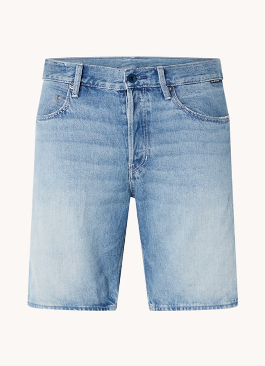 G-Star RAW Valiant straight legkorte broek van denim met lichte wassing - voorkant 3 donkerblauw