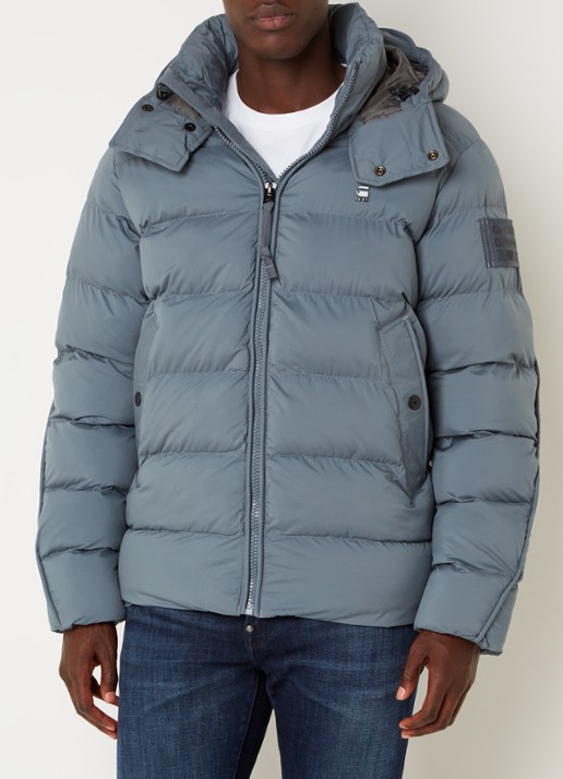 G-Star RAW Whistler gewatteerde puffer jack met afneembare capuchon - detail 4 staalblauw