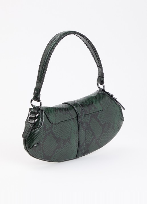Ganni B-Kat Snake handtas van leer met slangenprint - achterkant 6 donkerbruin
