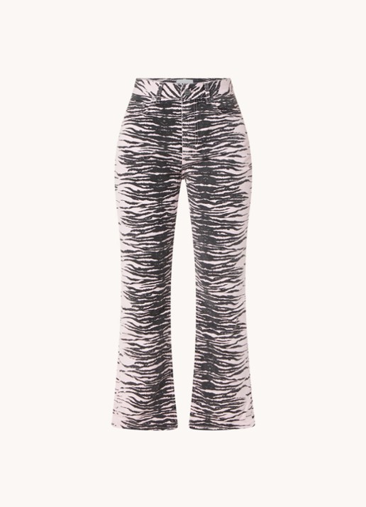 Ganni Betzy high waist bootcut cropped jeans met zebraprint  - voorkant 4 lichtroze