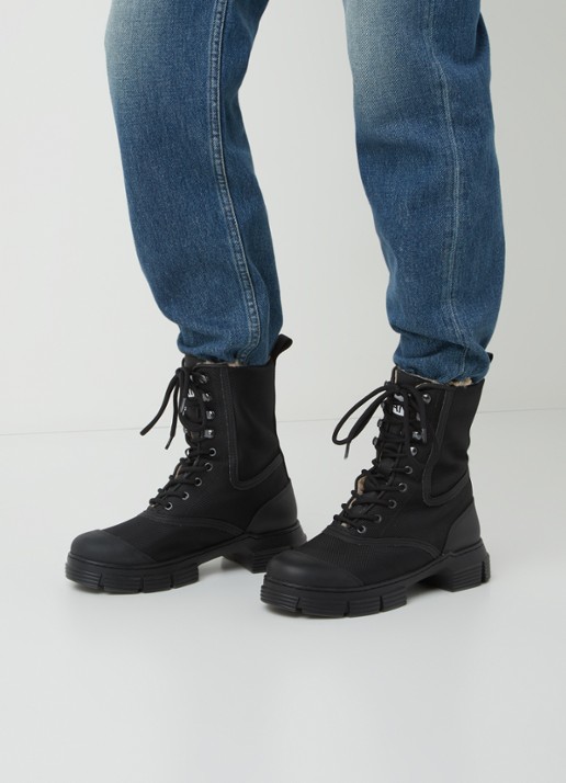 Ganni Bikerboot met voering van imitatiebont - voorkant 2 zwart