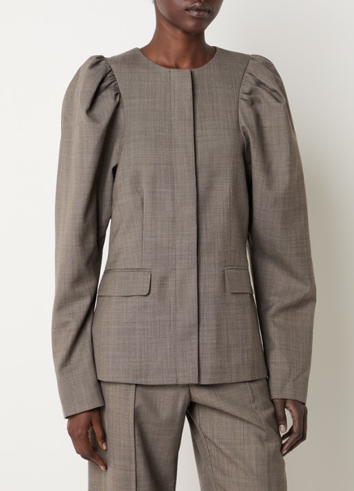 Ganni Blazer in wolblend met gemêleerd dessin en pofmouw