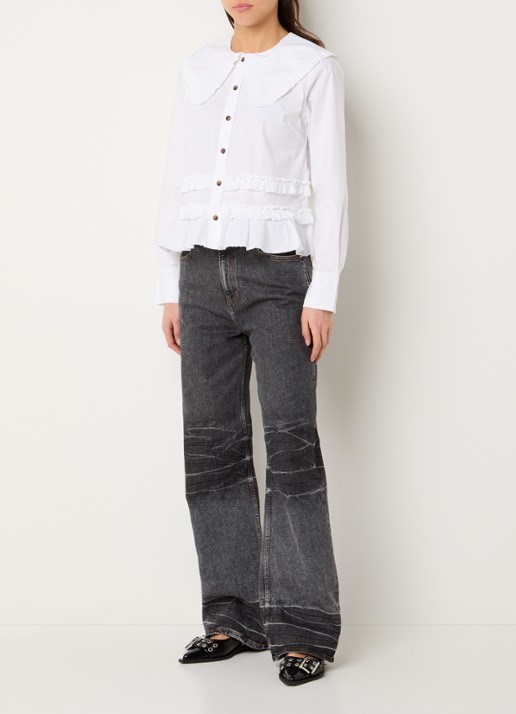Ganni Blouse met ruches - voorkant 2 wit