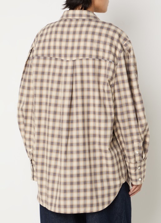 Ganni Blouse met ruitdessin en borstzak - achterkant 2 beige