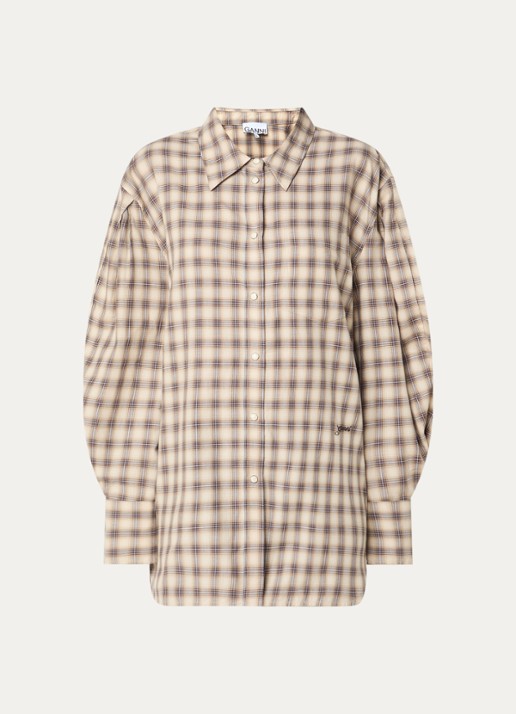 Ganni Blouse met ruitdessin en borstzak - voorkant 3 beige