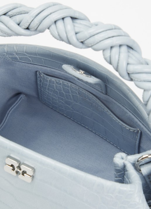 Ganni Bou Mini handtas met crocostructuur en afneembare schouderriem - detail lichtblauw