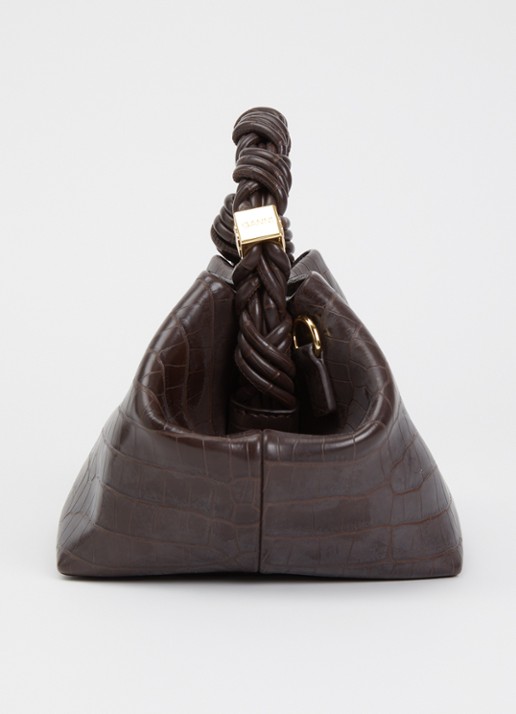 Ganni Bou Mini handtas van leer met crocostructuur - detail 4 donkerbruin