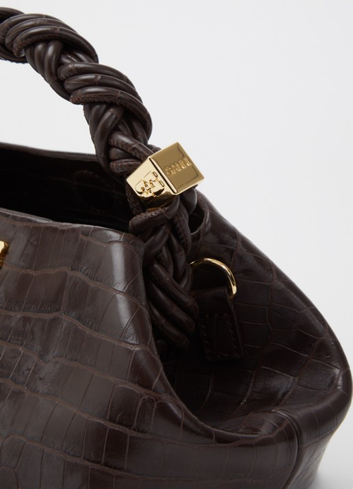 Ganni Bou Mini handtas van leer met crocostructuur - detail 5 donkerbruin
