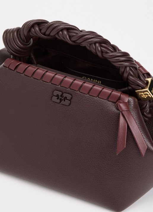 Ganni Bou Small handtas van leer met gevlochten details en afneembare schouderriem - detail 3 bordeauxrood