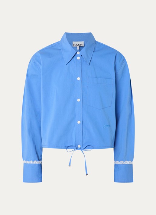 Ganni Cropped blouse met borstzak - voorkant blauw