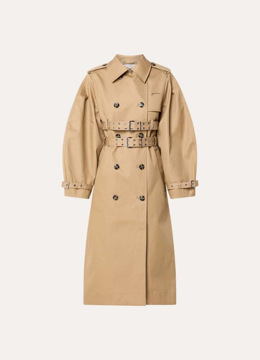 Ganni Double-breasted trenchcoat met steekzakken - voorkant 3 camel