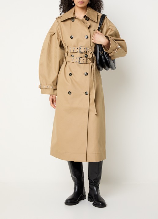 Ganni Double-breasted trenchcoat met steekzakken - voorkant 4 camel