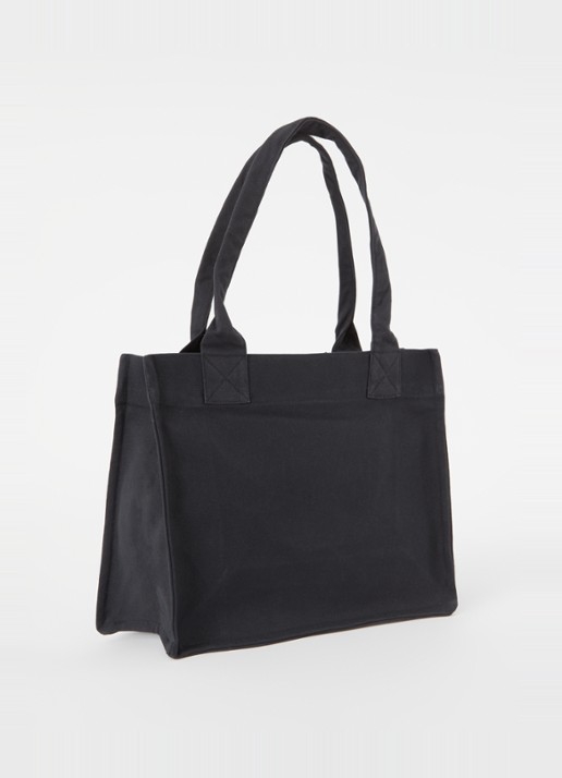 Ganni Easy Large shopper van canvas met logoborduring - achterkant antraciet