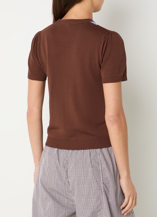 Ganni Fijngebreid T-shirt met ingebreid patroon - achterkant bruin
