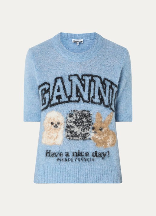 Ganni Fijngebreide trui in alpaca wolblend met ingebreide logoprint