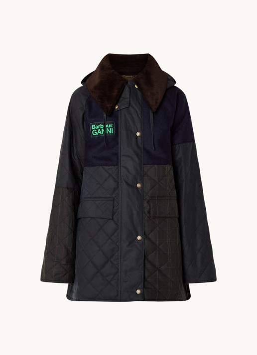 Ganni Gewatteerde jas met inzet van wol en quilt patroon
