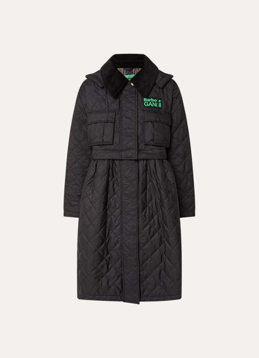 Ganni Gewatteerde parka met quilt patroon en borstzakken - voorkant zwart