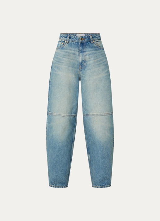 Ganni High waist balloon fit jeans met medium wassing - voorkant 4 indigo