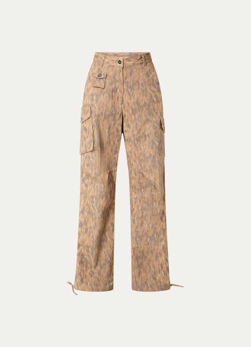 Ganni High waist loose fit cargobroek met steekzakken - voorkant 2 camel