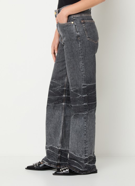 Ganni High waist loose fit jeans in  katoenblend met gekleurde wassing - detail 3 antraciet