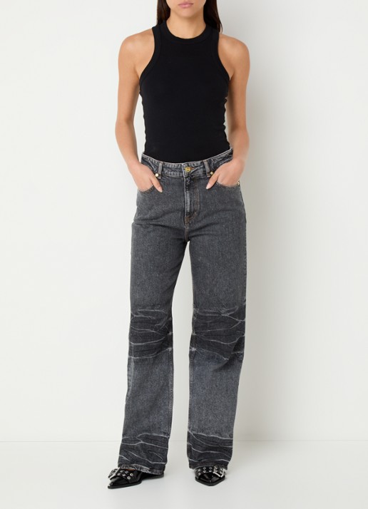 Ganni High waist loose fit jeans in  katoenblend met gekleurde wassing - voorkant 5 antraciet