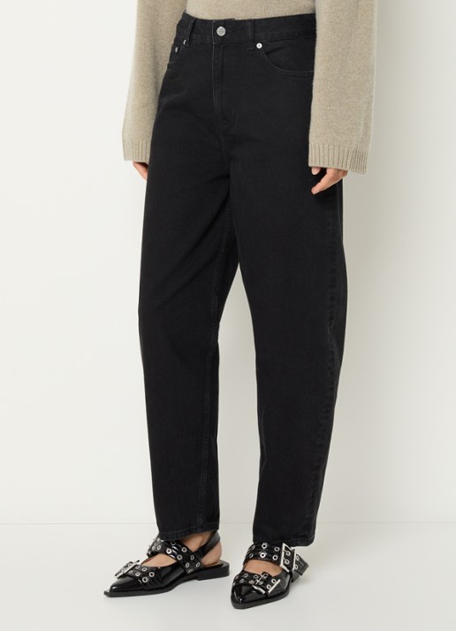 Ganni High waist loose fit jeans van  katoen - detail 3 zwart