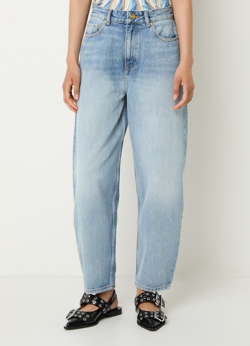 Ganni High waist loose fit jeans van  katoen - detail 4 indigo