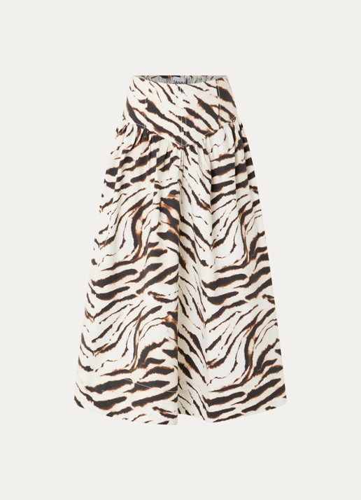 Ganni High waist midi rok met print - voorkant 3 gebroken wit