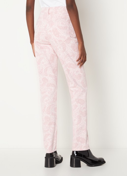 Ganni High waist straight leg jeans met paisley dessin - achterkant 3 lichtroze