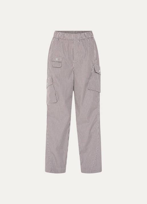 Ganni High waist wide fit cargobroek met ruitdessin - voorkant 2 bruin