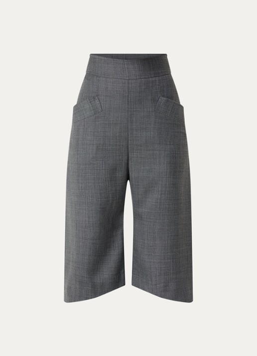 Ganni High waist wide fit korte broek in wolblend - voorkant 2 donkergrijs