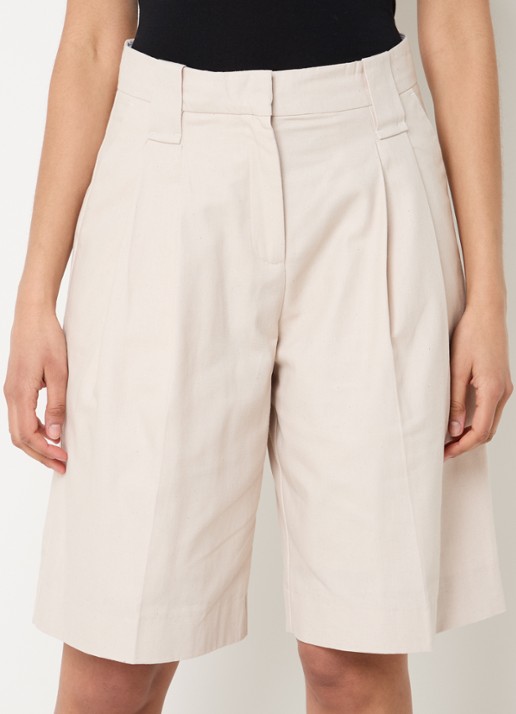Ganni High waist wide fit korte broek van  katoen  - detail zand