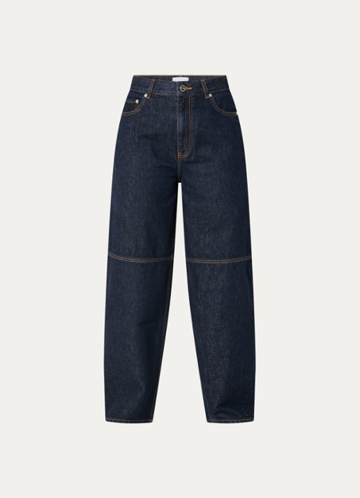Ganni High waist wide leg jeans met donkere wassing - voorkant 2 indigo