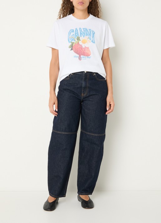 Ganni High waist wide leg jeans met donkere wassing - voorkant 3 indigo