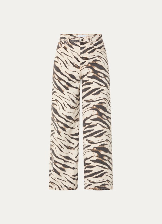 Ganni High waist wide leg jeans met gekleurde wassing - voorkant 3 vanillegeel
