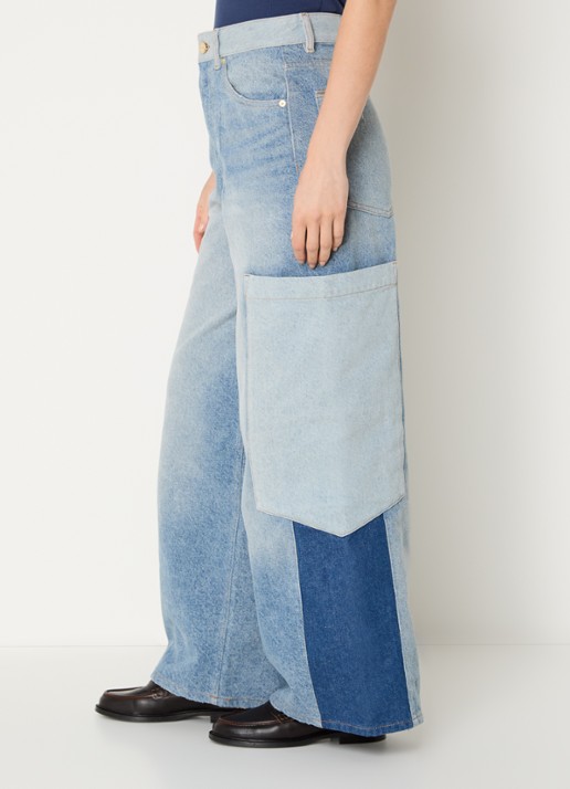 Ganni High waist wide leg jeans met opgestikte zakken - detail 3 indigo