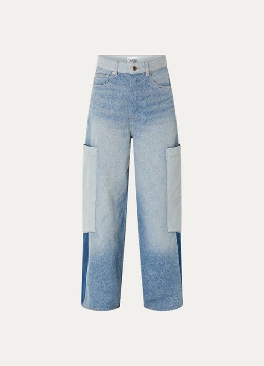 Ganni High waist wide leg jeans met opgestikte zakken - voorkant 4 indigo