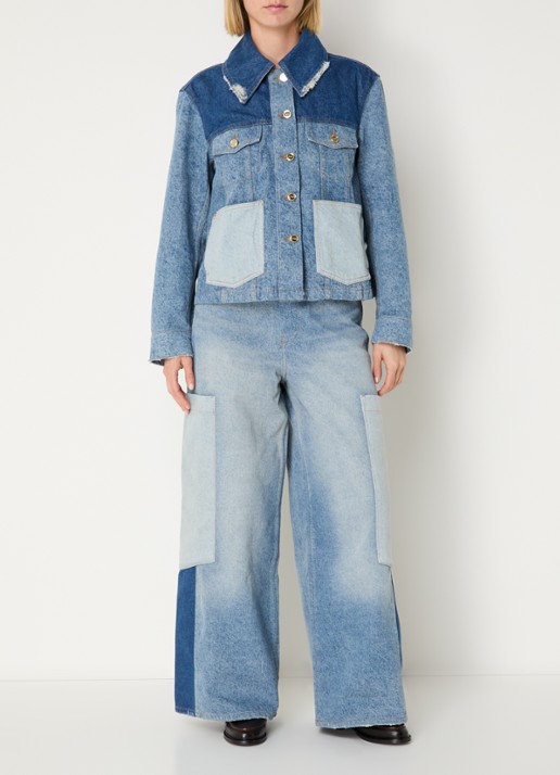 Ganni High waist wide leg jeans met opgestikte zakken - voorkant 5 indigo