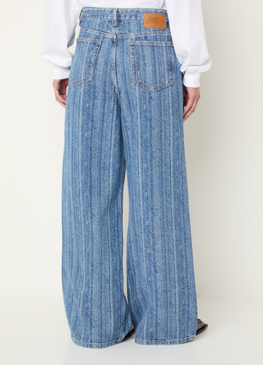 Ganni High waist wide leg jeans met streepprint - achterkant 5 indigo